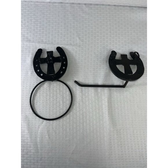 2 PIECE Cross HORSESHOE BATHROOM SET RUSTIC WESTERN DECOR TP Holder‎ Towel Ring - Picture 4 of 11